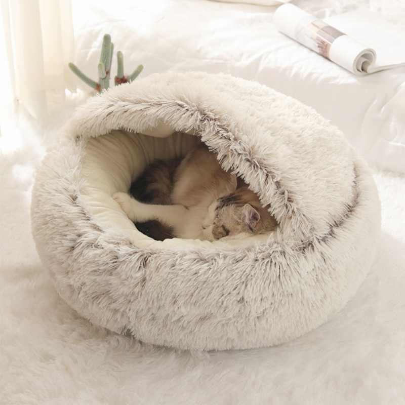 Soft Plush Pet Cave Bed for Small Cats & Dogs