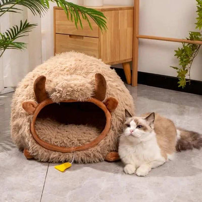 Cozy Plush Farmhouse Cat Cave Bed