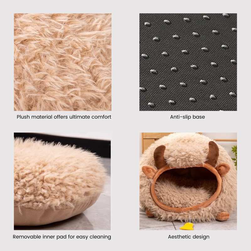 Cozy Plush Farmhouse Cat Cave Bed