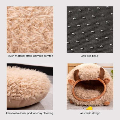 Cozy Plush Farmhouse Cat Cave Bed