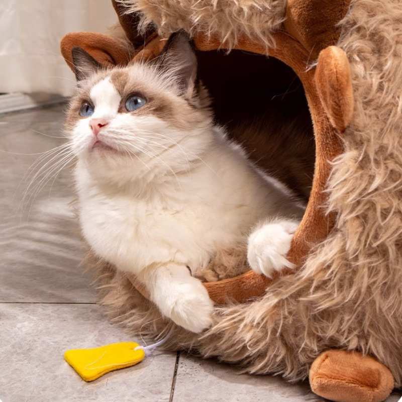 Cozy Plush Farmhouse Cat Cave Bed