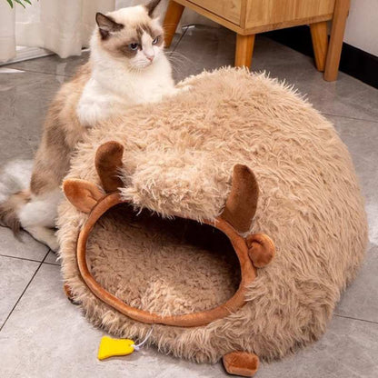 Cozy Plush Farmhouse Cat Cave Bed