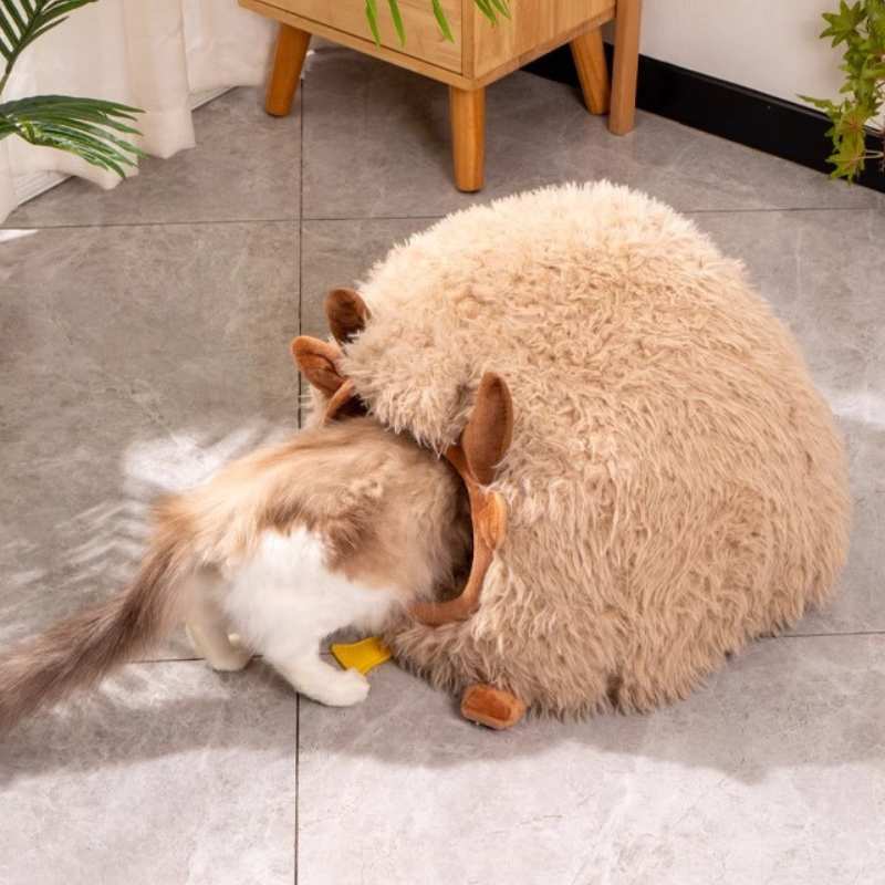 Cozy Plush Farmhouse Cat Cave Bed