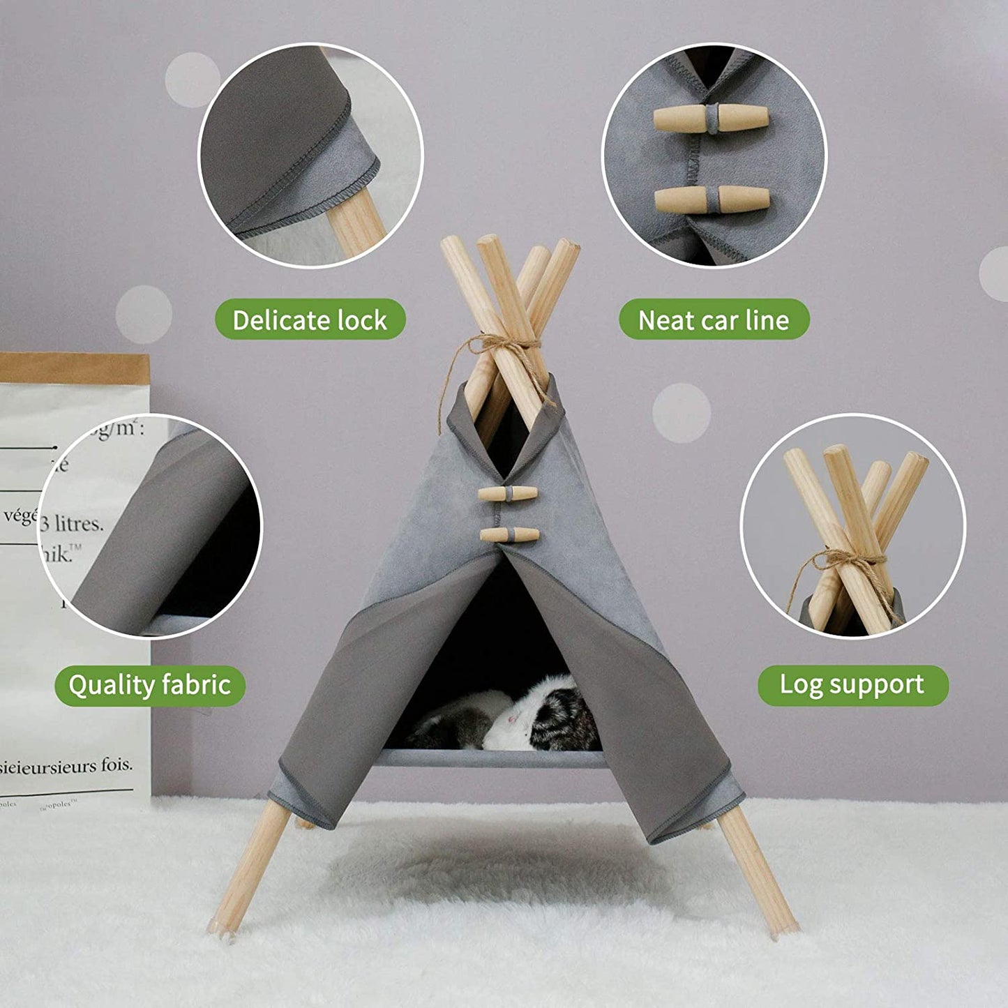 Portable Pine Wood Teepee Tent For Pets