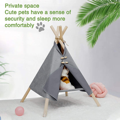 Portable Pine Wood Teepee Tent For Pets