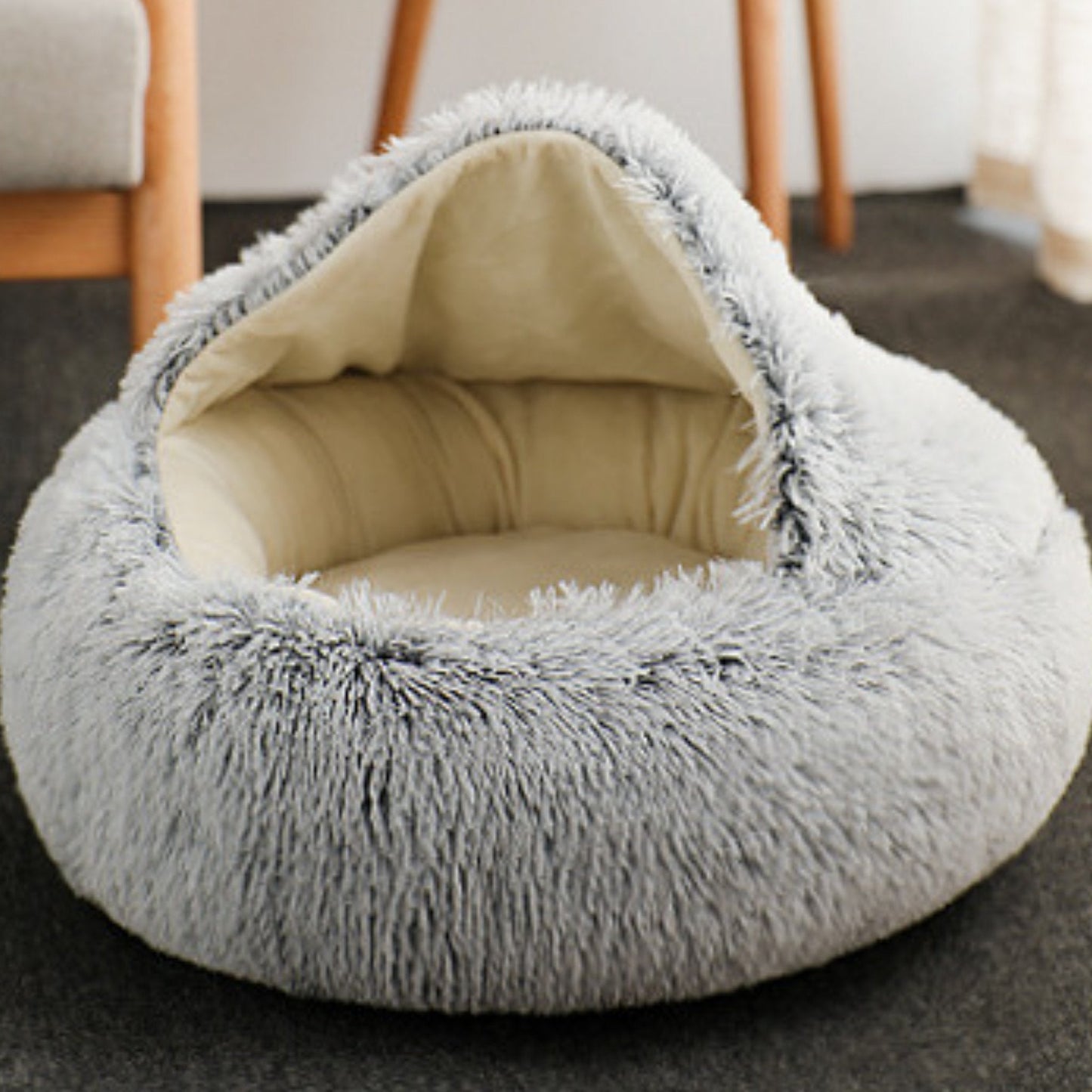 Soft Plush Pet Cave Bed for Small Cats & Dogs